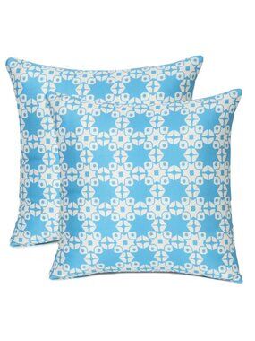 Oussum Cotton pillow Case Geometric Printed Set of 2 Throw Cushion Cover Sky Blu
